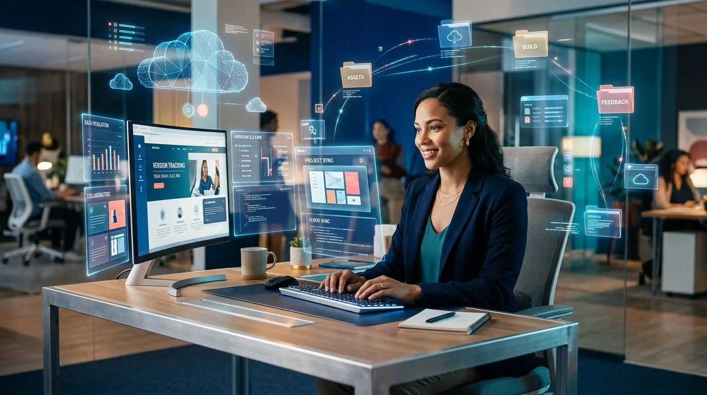 Femme travaillant avec interfaces numériques dans un bureau moderne