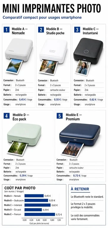 Comparatif de mini imprimante photo couleur pour smartphone