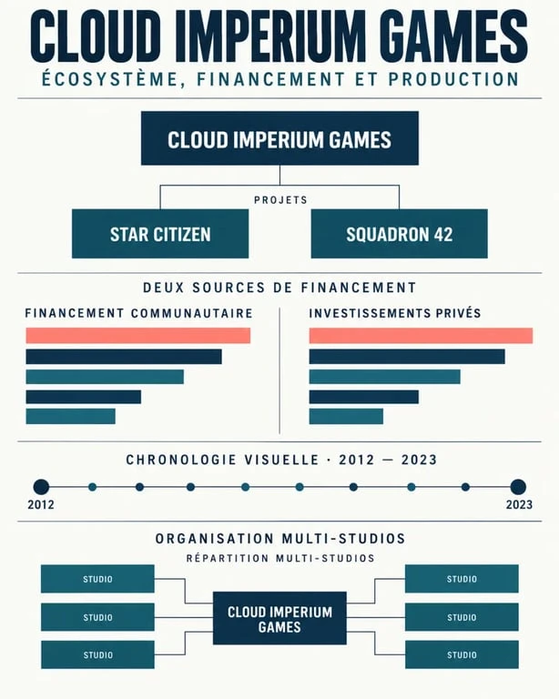 Infographie Cloud Imperium Games sur ses studios, ses jeux et son financement