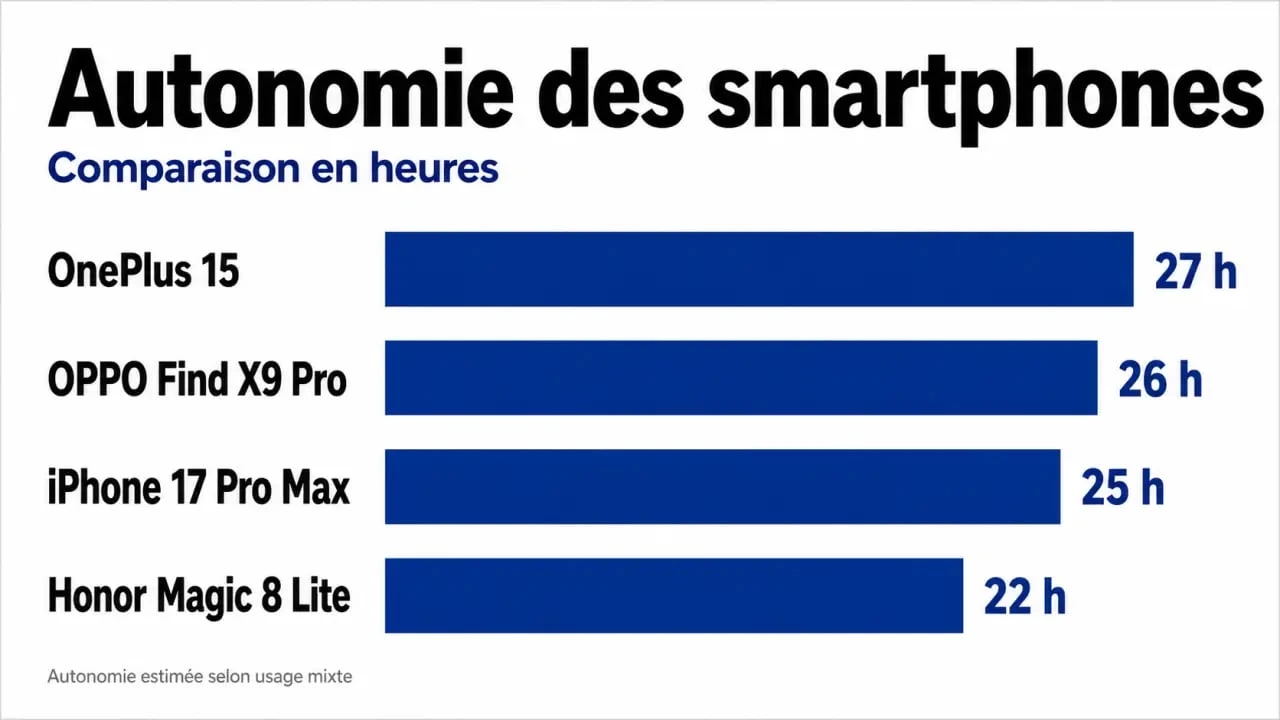 Infographie comparative de l'autonomie des meilleurs smartphones du marché