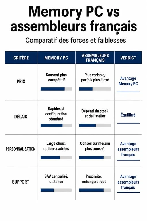 Comparatif Memory PC vs assembleurs français : prix, délais et qualité