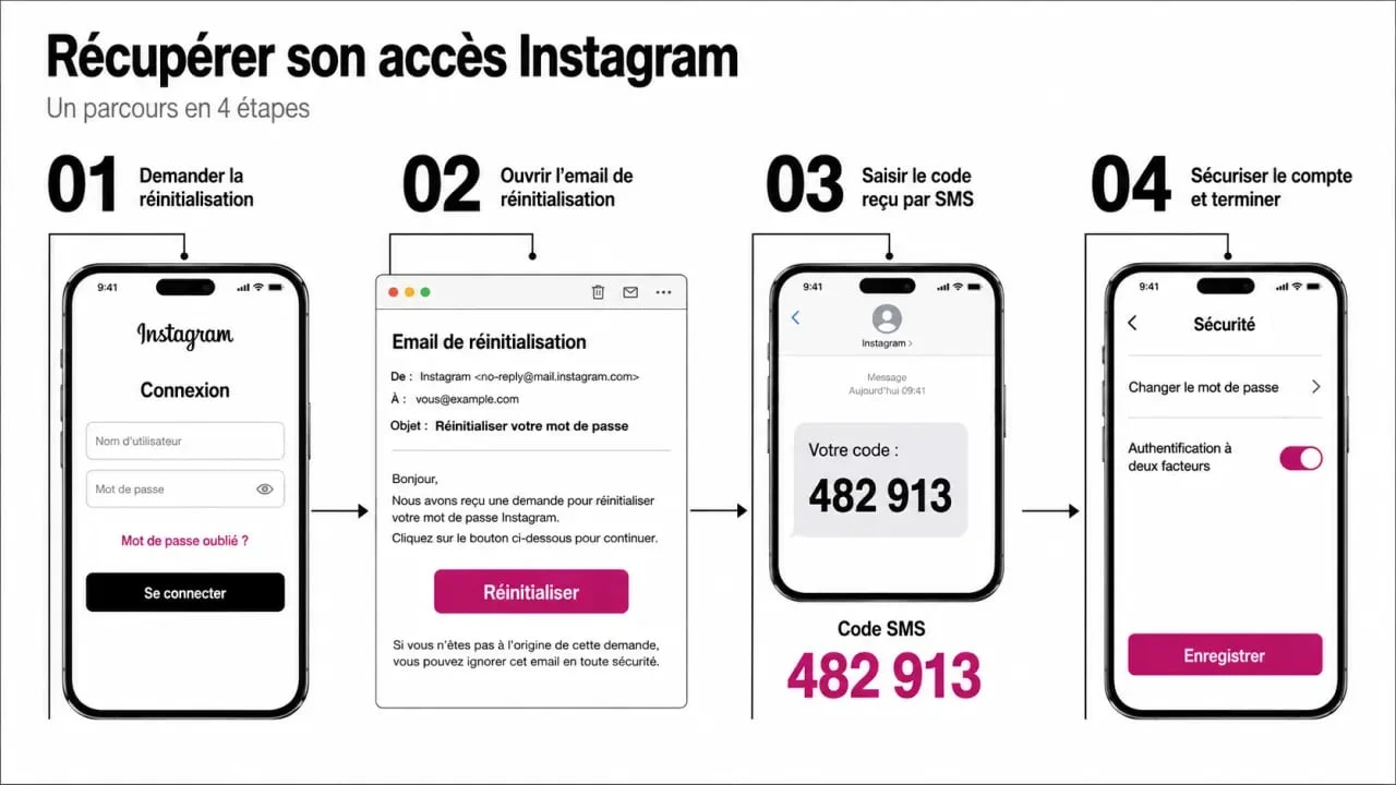 Mot de passe instagrame oublier : schéma des étapes pour récupérer l’accès à Instagram par email, SMS et sécurisation du compte